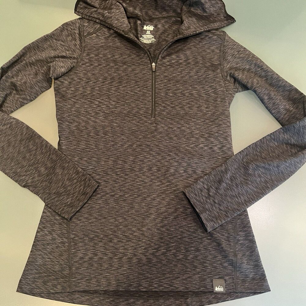 REI 1/4 Zip Black Womens Size xs Pullover Quarter Zip Stretch Outdoors hood soft